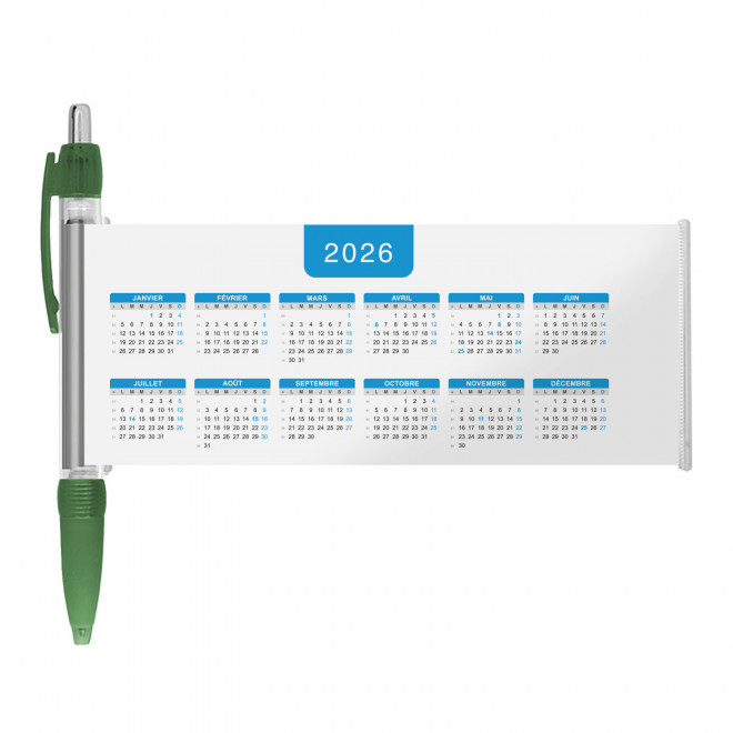STYLO BANNIERE CALENDRIER PERSONNALISABLE 'SCROLL DATE' - vert foncé grille_bleue