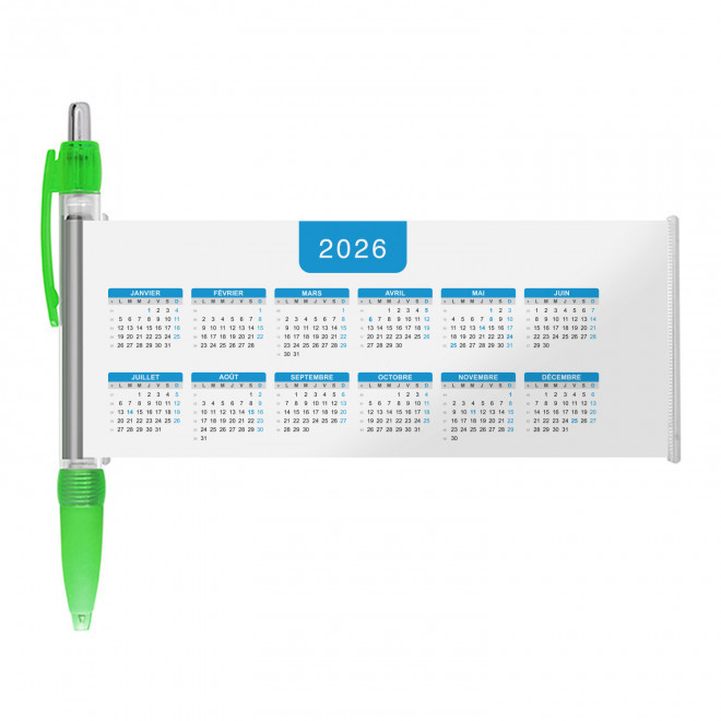 STYLO BANNIERE CALENDRIER PERSONNALISABLE 'SCROLL DATE' - vert clair grille_bleue