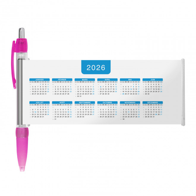 STYLO BANNIERE CALENDRIER PERSONNALISABLE 'SCROLL DATE' - rose grille_bleue