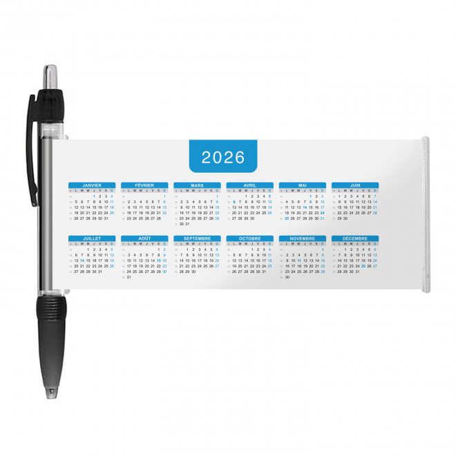 STYLO BANNIERE CALENDRIER PERSONNALISABLE 'SCROLL DATE' - noir grille_bleue