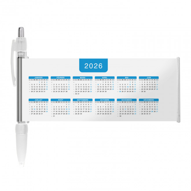 STYLO BANNIERE CALENDRIER PERSONNALISABLE 'SCROLL DATE' - transparent grille_bleue