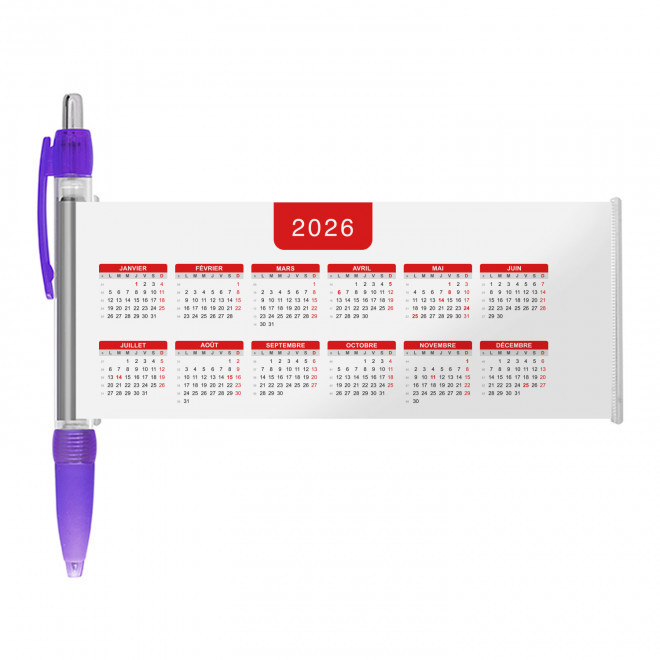 STYLO BANNIERE CALENDRIER PERSONNALISABLE 'SCROLL DATE' - violet grille_rouge