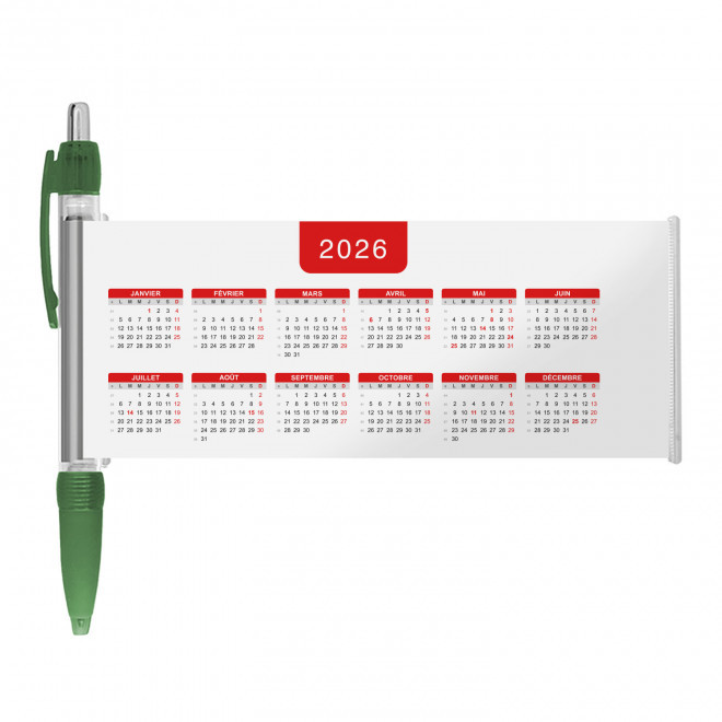 STYLO BANNIERE CALENDRIER PERSONNALISABLE 'SCROLL DATE' - vert foncé grille_rouge