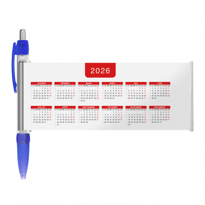 STYLO BANNIERE CALENDRIER PERSONNALISABLE 'SCROLL DATE' - bleu grille_rouge