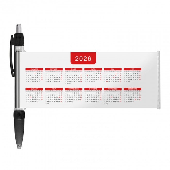 STYLO BANNIERE CALENDRIER PERSONNALISABLE 'SCROLL DATE' - noir grille_rouge