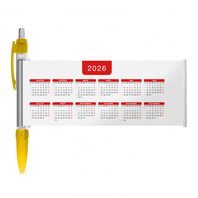 STYLO BANNIERE CALENDRIER PERSONNALISABLE 'SCROLL DATE' - jaune foncé grille_rouge