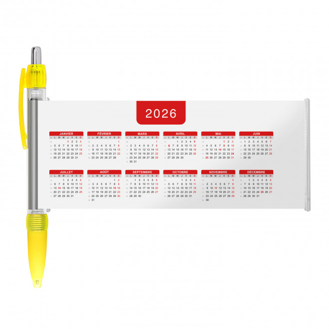 STYLO BANNIERE CALENDRIER PERSONNALISABLE 'SCROLL DATE' - jaune grille_rouge