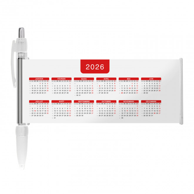 STYLO BANNIERE CALENDRIER PERSONNALISABLE 'SCROLL DATE' - transparent grille_rouge