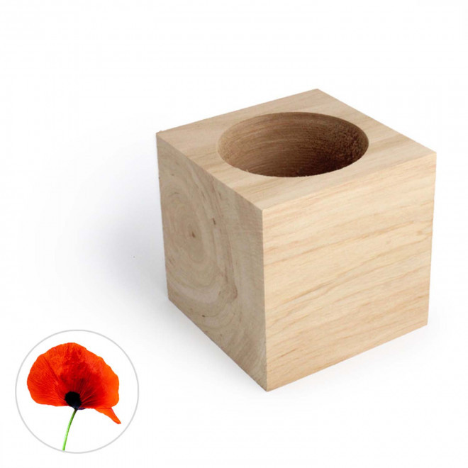 CUBE EN BOIS À GRAINES PERSONNALISÉ 'EPIA' - coquelicot