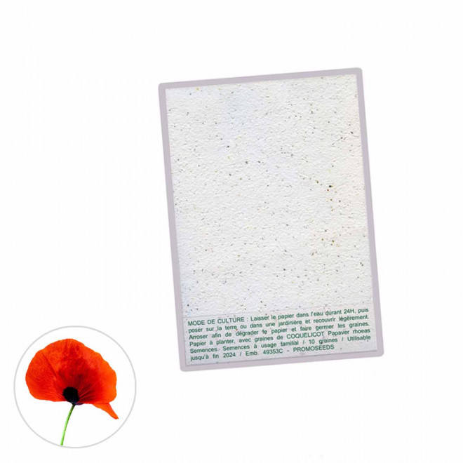 CARTE À PLANTER PERSONNALISABLE ENSEMENCÉE 140 G/M² 'HORTUS' - coquelicot