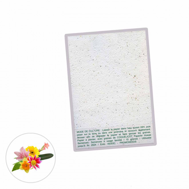 CARTE À PLANTER PERSONNALISABLE ENSEMENCÉE 140 G/M² 'HORTUS' - fleurs des champs