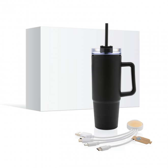 PACK MUG ET CABLE DE CHARGE PERSONNALISE 'BRANKZI' - noir/blanc
