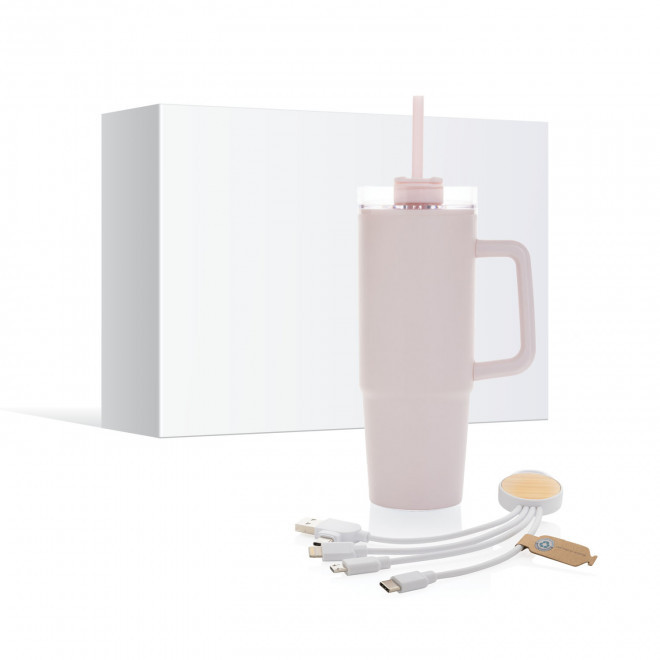 PACK MUG ET CABLE DE CHARGE PERSONNALISE 'BRANKZI' - rose/blanc