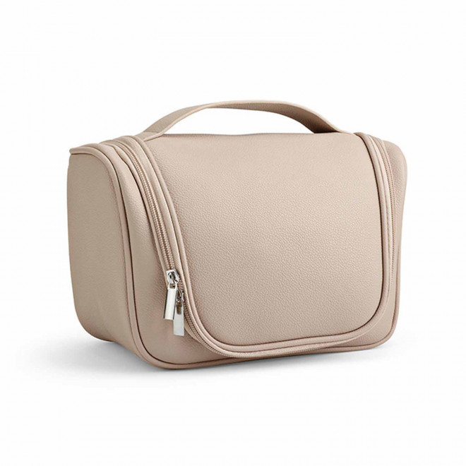 TROUSSE DE TOILETTE CUIR RECYCLE PERSONNALISABLE 'YUNA' - beige
