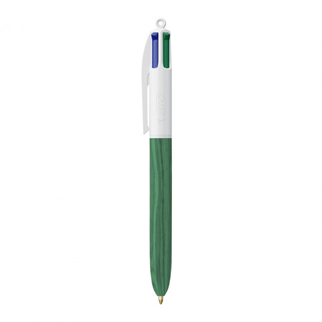 STYLO IMITATION BOIS PERSONNALISÉ 4 COULEURS BIC® 'WOOD STYLE' - blanc/vert