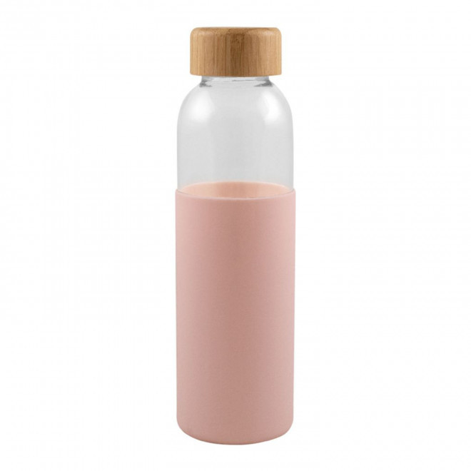 BOUTEILLE EN VERRE 500ML PERSONNALISABLE 'LODO SILICON' - rose