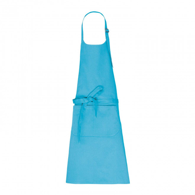 TABLIER LONG EN COTON PERSONNALISE 280G POCHE BIO 'KARITAB' - bleu turquoise