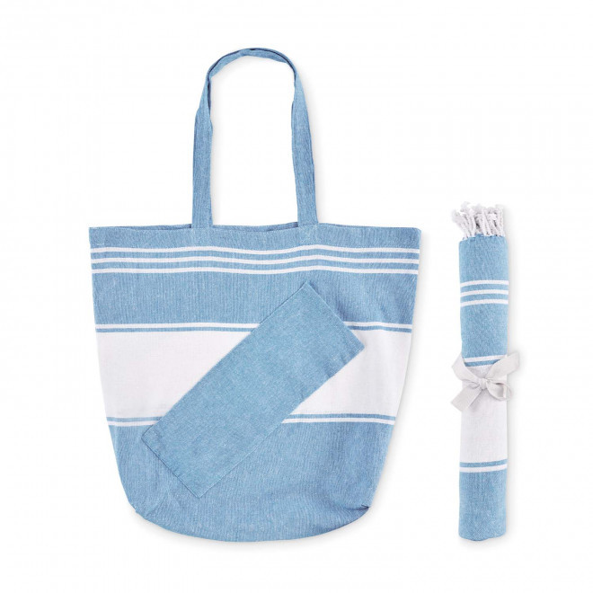 SET DE PLAGE FOUTA SAC PERSONNALISABLE 'CAREO PLAGE' - bleu turquoise