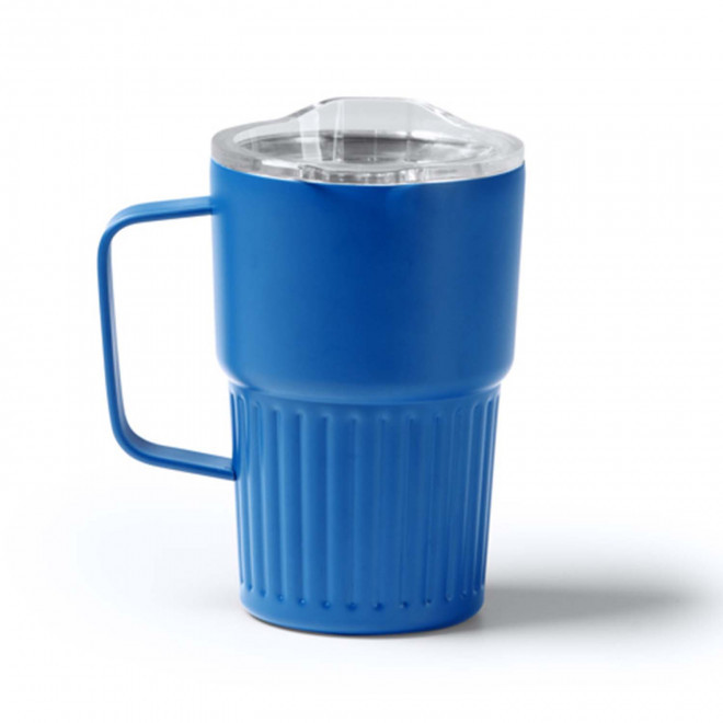 MUG ISOTHERME PERSONNALISE ACIER 470ML 'LUCIO POIGNEE' - bleu