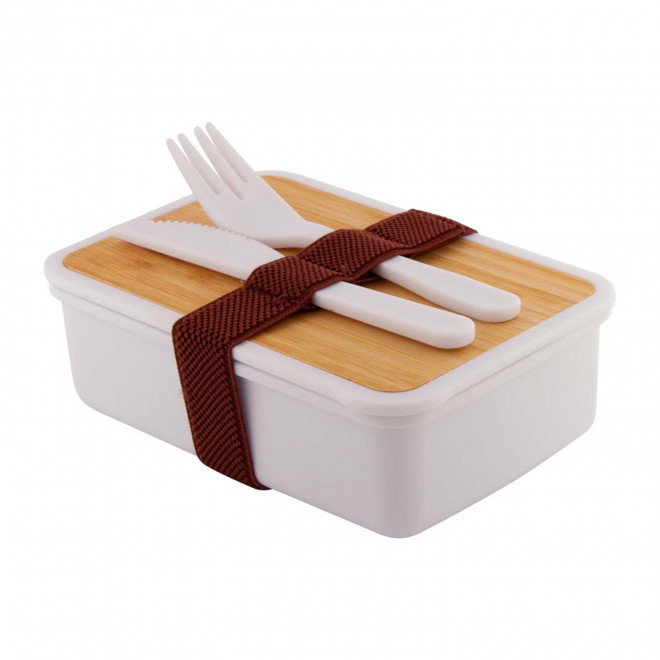 LUNCH BOX EN PP ET BAMBOU 500ML PERSONNALISABLE 'MAGYT'  - blanc