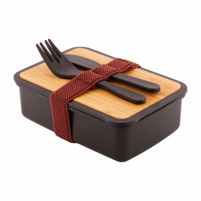 LUNCH BOX EN PP ET BAMBOU 500ML PERSONNALISABLE 'MAGYT'  - noir