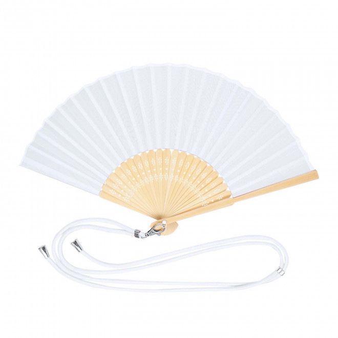 EVENTAIL PERSONNALISABLE EN BAMBOU ET LANYARD 'FANNY LINK' - blanc