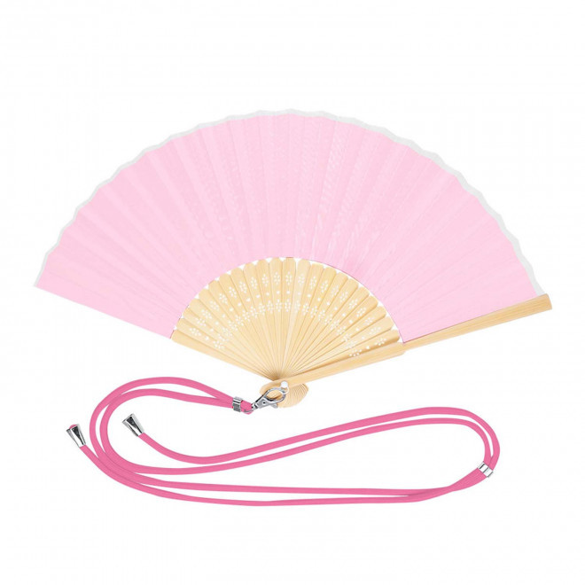 EVENTAIL PERSONNALISABLE EN BAMBOU ET LANYARD 'FANNY LINK' - rose