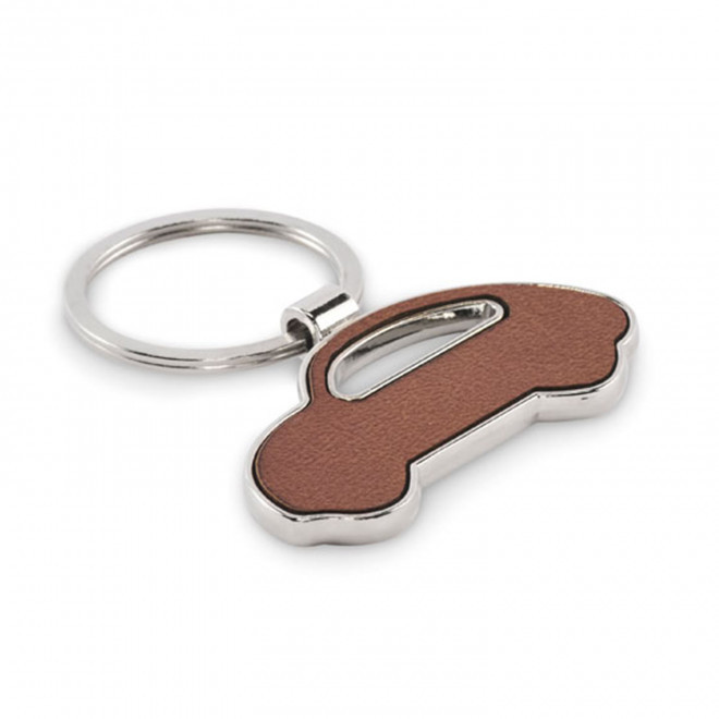 PORTE CLE EN PU RECYCLE PERSONNALISE 'ANGELOS VOITURE' - marron