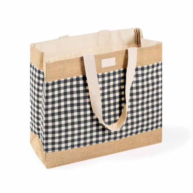 CABAS EN COTON ET JUTE RAYEE PERSONNALISE 'RAYOZA' - noir