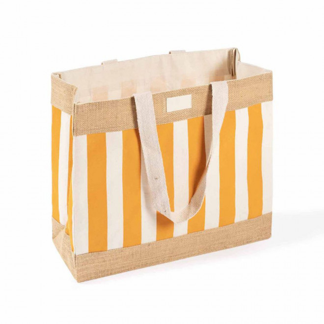 CABAS EN COTON ET JUTE RAYEE PERSONNALISE 'RAYOZA' - orange