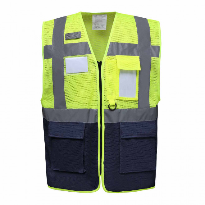 GILET SECURITE PERSONNALISE 'BERLIN MESH RPET' - jaune/marine