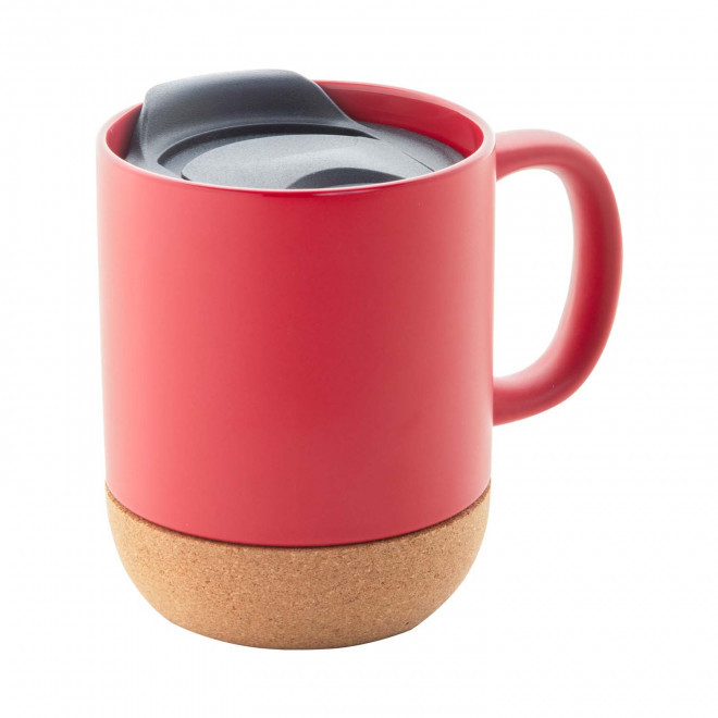 MUG EN CÉRAMIQUE ET LIÈGE PERSONNALISABLE 'ODIA COUVERCLE' - rouge
