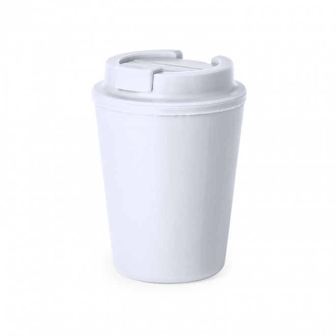 MUG PERSONNALISABLE DOUBLE PAROI PLASTIQUE 300ML 'BUKZ' - blanc