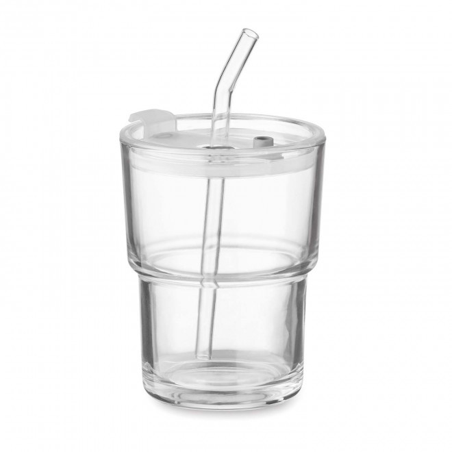 MUG PERSONNALISABLE EN VERRE AVEC PAILLE 400ML 'COFCIA' - transparent