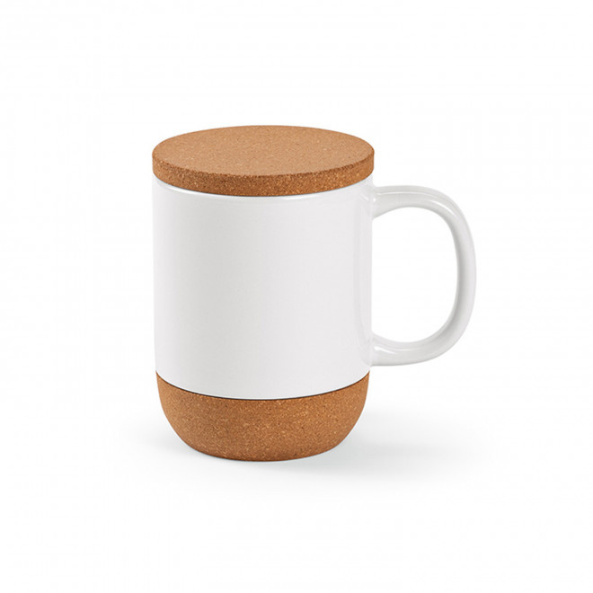 MUG CERAMIQUE ET LIÈGE PERSONNALISE 'STARTER COUVERCLE' - blanc/liège