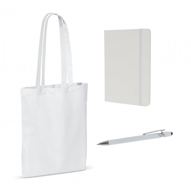 SET SAC CARNET ET STYLO PERSONNALISABLE 'BUSY' - blanc