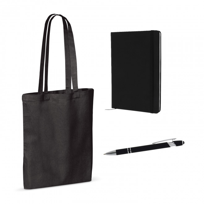 SET SAC CARNET ET STYLO PERSONNALISABLE 'BUSY' - noir