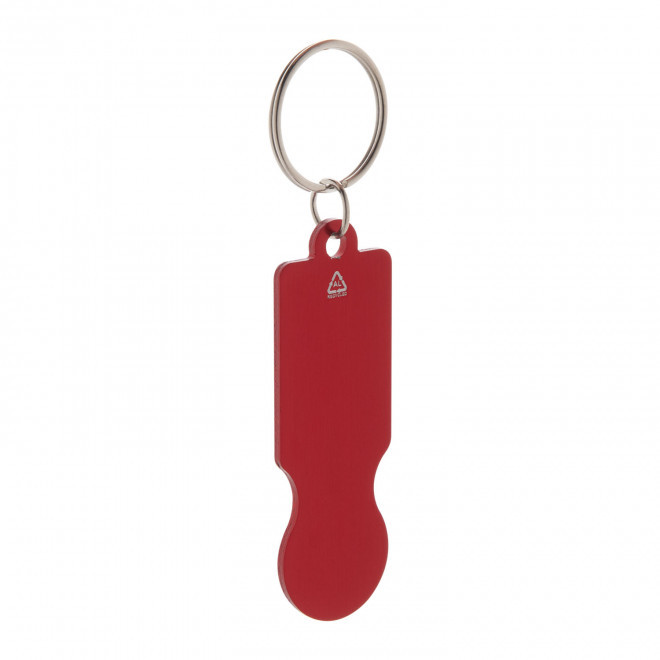 PORTE-CLES PERSONNALISE EN ALU RECYCLE 'PLAKI COIN' - rouge