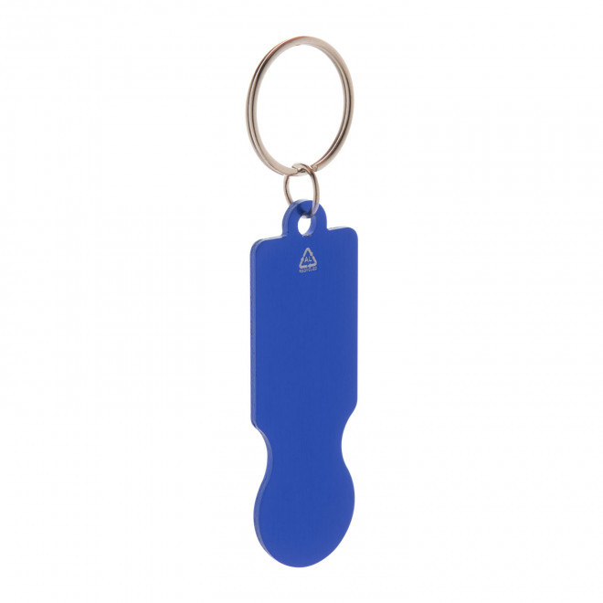 PORTE-CLES PERSONNALISE EN ALU RECYCLE 'PLAKI COIN' - bleu