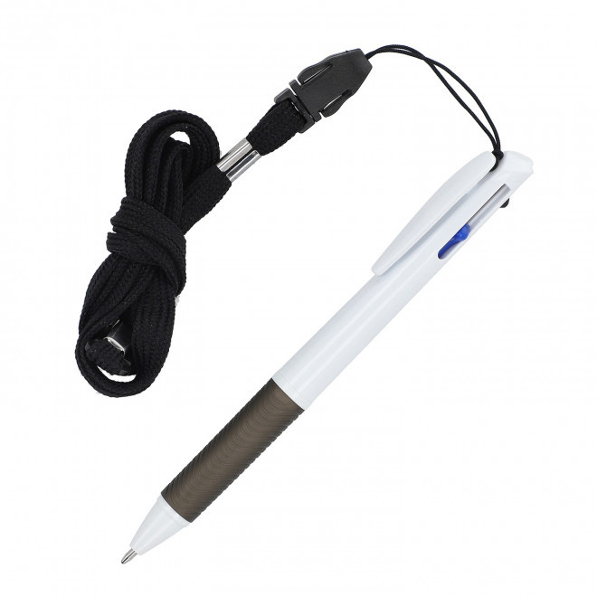 STYLO PERSONNALISABLE 3 COULEURS AVEC LANYARD 'ZORI' - noir