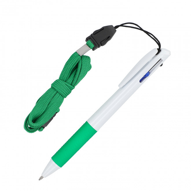 STYLO PERSONNALISABLE 3 COULEURS AVEC LANYARD 'ZORI' - vert