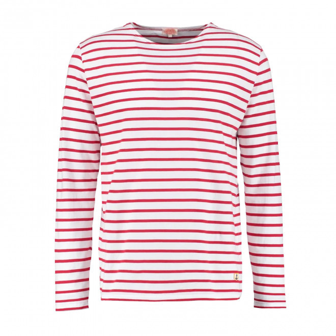 TEE-SHIRT FEMME MARINIERE PERSONNALISE 'PLOZEVET' - blanc/rouge