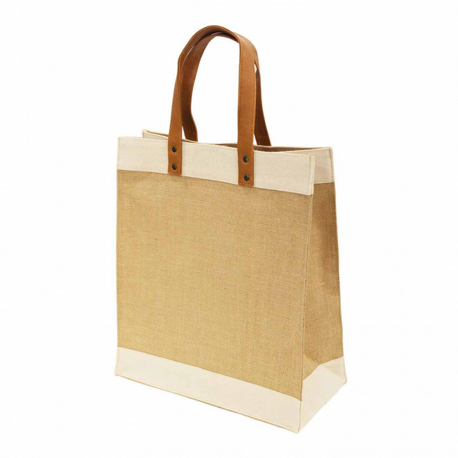 CABAS PERSONNALISABLE EN JUTE ANSES EN PU 'KENDRICK' - naturel