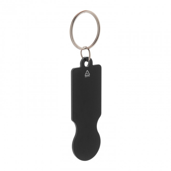 PORTE-CLES PERSONNALISE EN ALU RECYCLE 'PLAKI COIN' - noir