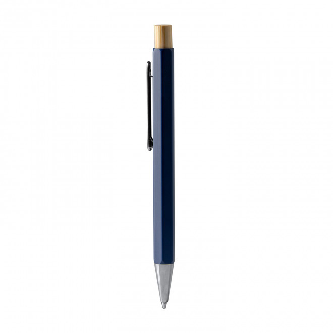 STYLO HEXAGONAL  EN METAL ET BAMBOU PUBLICITAIRE 'CONI' - bleu marine