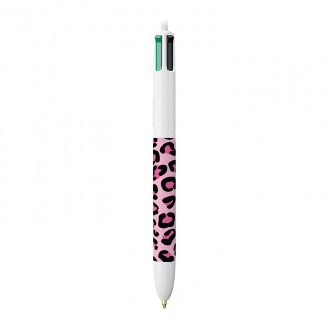STYLO BIC® PERSONNALISABLE '4 COULEURS ANIMAL' - léopard rose