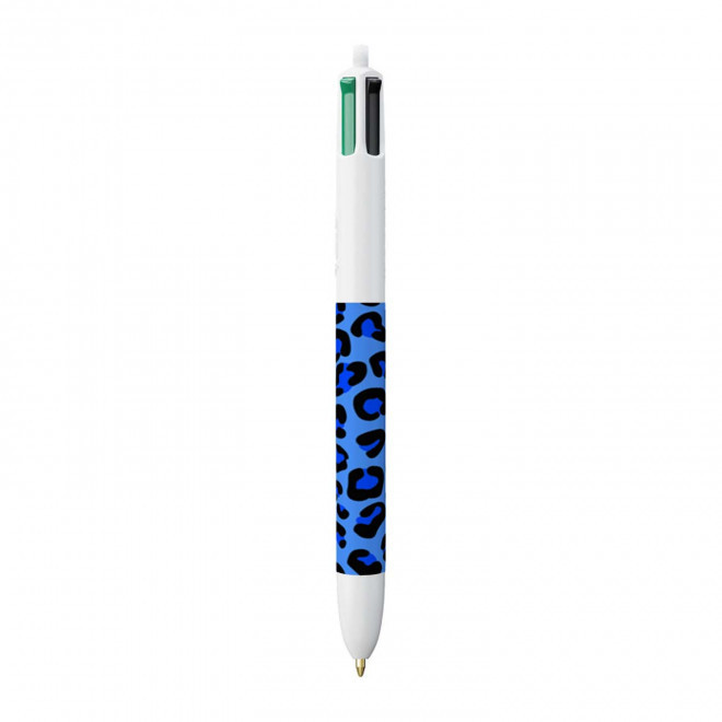 STYLO BIC® PERSONNALISABLE '4 COULEURS ANIMAL' - léopard bleu