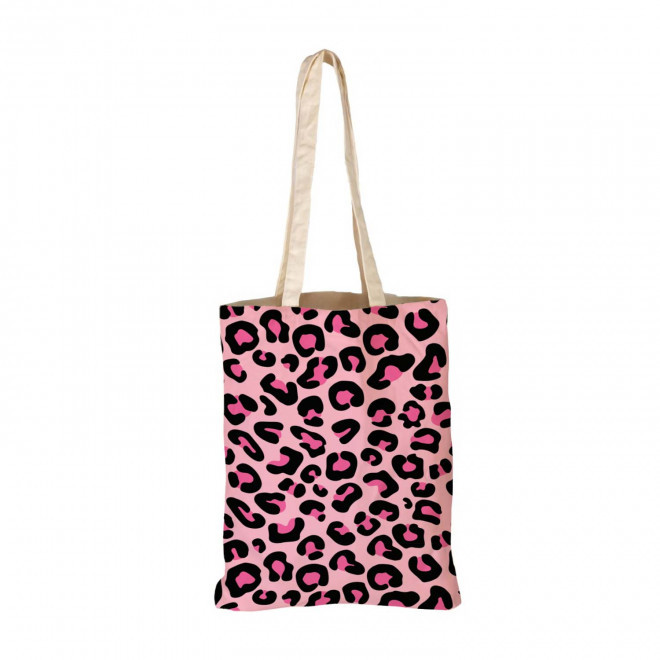 TOTE BAG IMPRESSION LEOPARD PERSONNALISABLE 'TICTOC' - rose