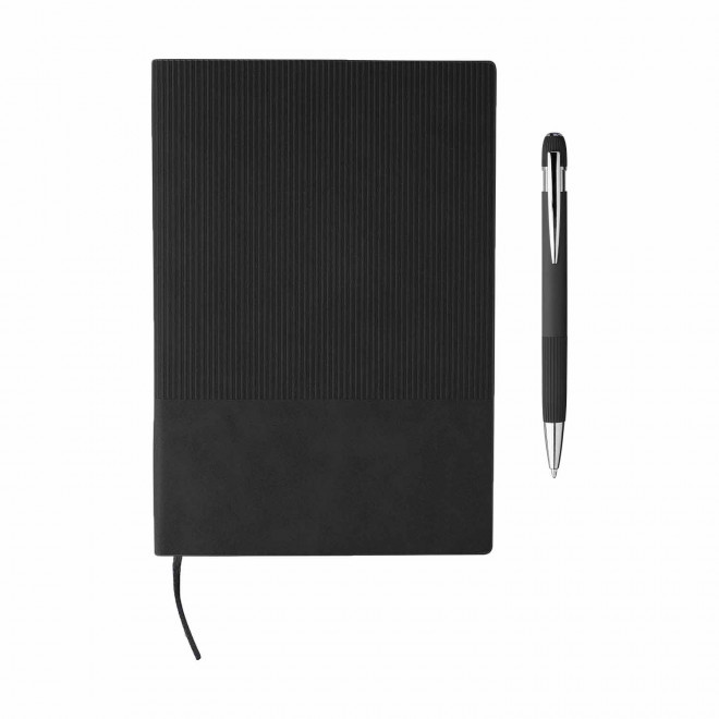 SET PERSONNALISABLE CARNET ET STYLO EN PU RECYCLE 'POLUX' - noir