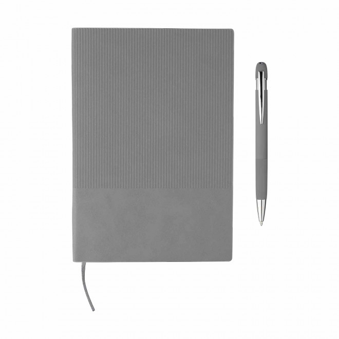 SET PERSONNALISABLE CARNET ET STYLO EN PU RECYCLE 'POLUX' - gris